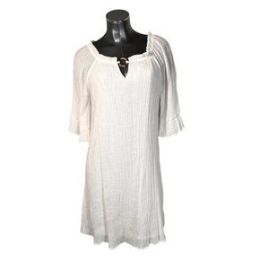 NAIF White Gauze Fabric Bell Sleeves Beach Dress Lined Women's Size Petite Large